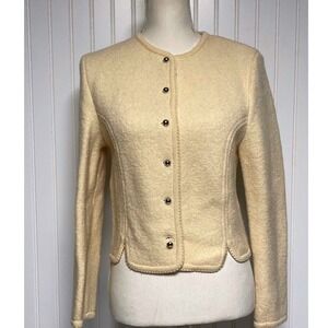 Caroll Reed Vintage Ski Shops Cream Wool Button Up Fitted Sweater Women's 8